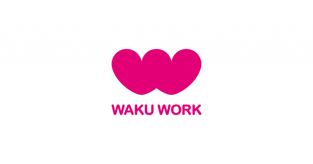 Logo of WAKUWORK where two heart shape overlay on each other in pink colour